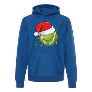 Christmas Tennis Ball In Santa Hat Wrapped In Holiday Lights Premium Hoodie