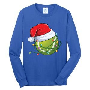 Christmas Tennis Ball In Santa Hat Wrapped In Holiday Lights Tall Long Sleeve T-Shirt