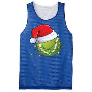 Christmas Tennis Ball In Santa Hat Wrapped In Holiday Lights Mesh Reversible Basketball Jersey Tank