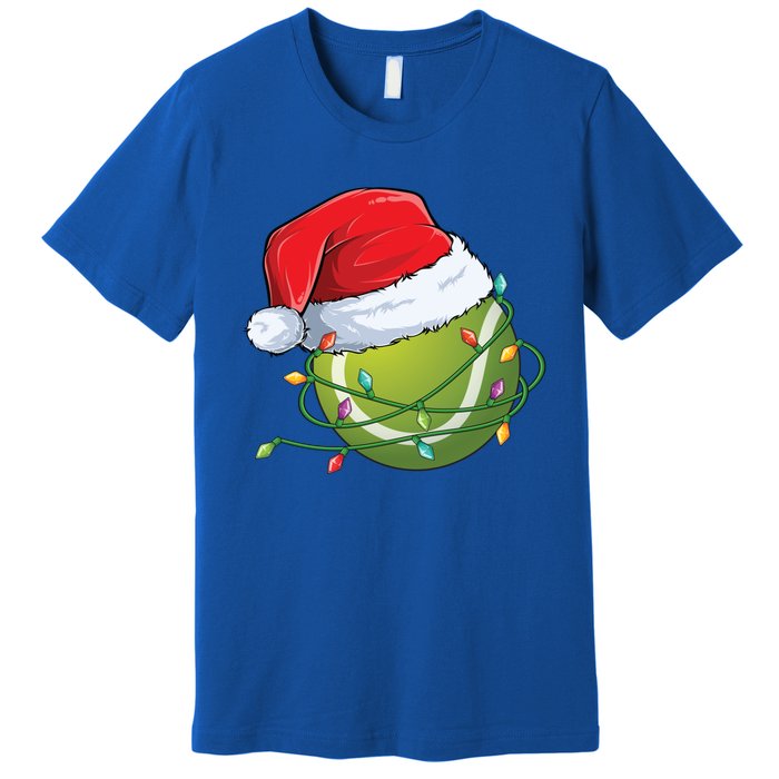 Christmas Tennis Ball In Santa Hat Wrapped In Holiday Lights Premium T-Shirt