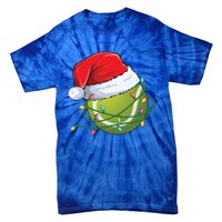 Christmas Tennis Ball In Santa Hat Wrapped In Holiday Lights Tie-Dye T-Shirt