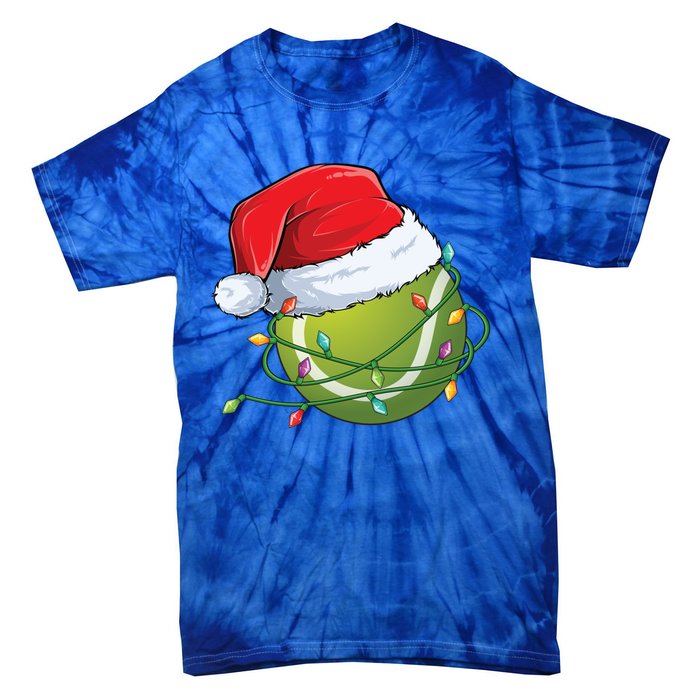 Christmas Tennis Ball In Santa Hat Wrapped In Holiday Lights Tie-Dye T-Shirt