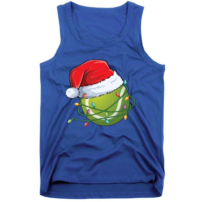 Christmas Tennis Ball In Santa Hat Wrapped In Holiday Lights Tank Top