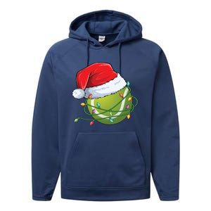 Christmas Tennis Ball In Santa Hat Wrapped In Holiday Lights Performance Fleece Hoodie