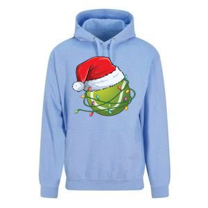 Christmas Tennis Ball In Santa Hat Wrapped In Holiday Lights Unisex Surf Hoodie