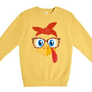 Cute Thanksgiving Bandana Glasses Turkey Girl Premium Crewneck Sweatshirt