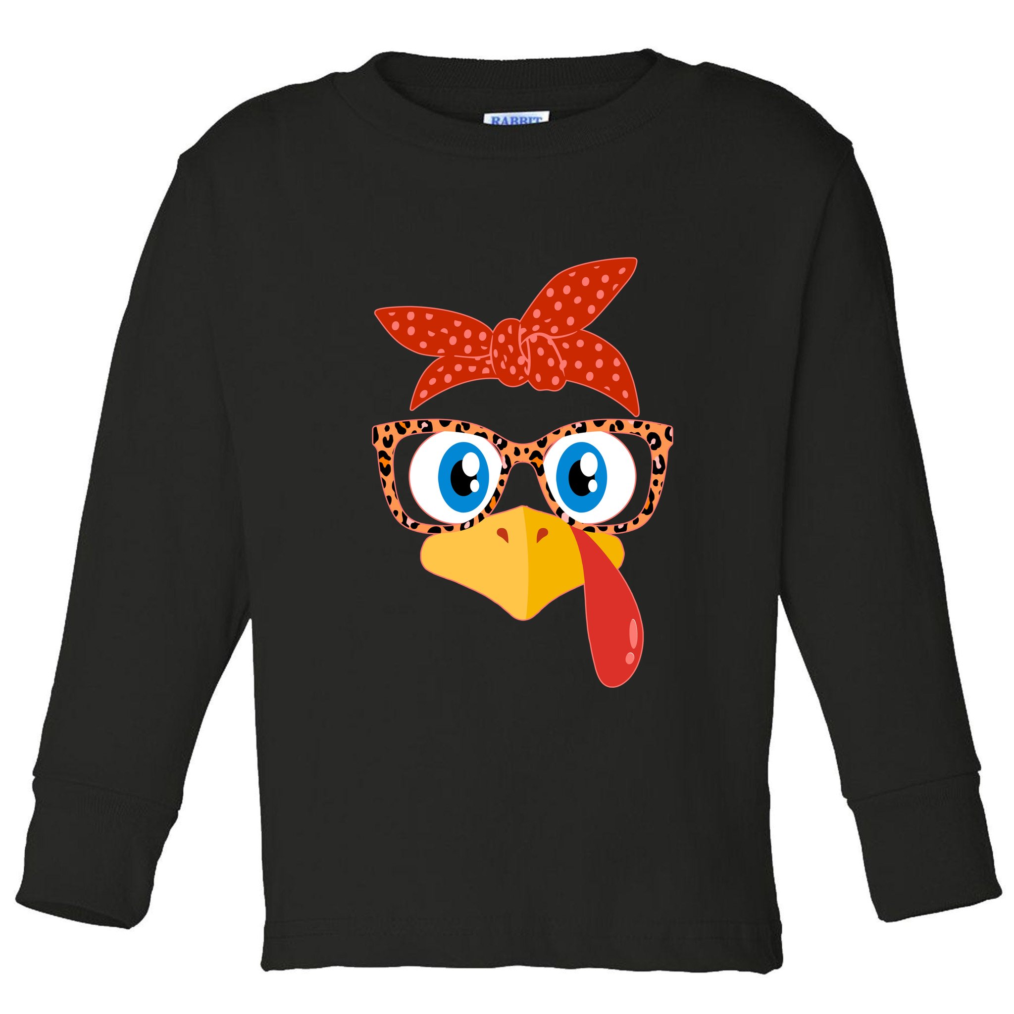 Cute Thanksgiving Bandana Glasses Turkey Girl Toddler Long Sleeve Shirt