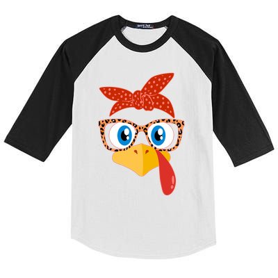 Cute Thanksgiving Bandana Glasses Turkey Girl Kids Colorblock Raglan Jersey