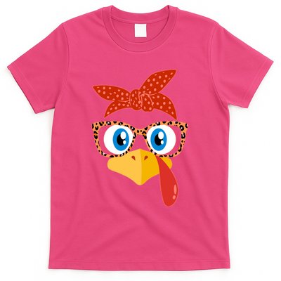 Cute Thanksgiving Bandana Glasses Turkey Girl T-Shirt
