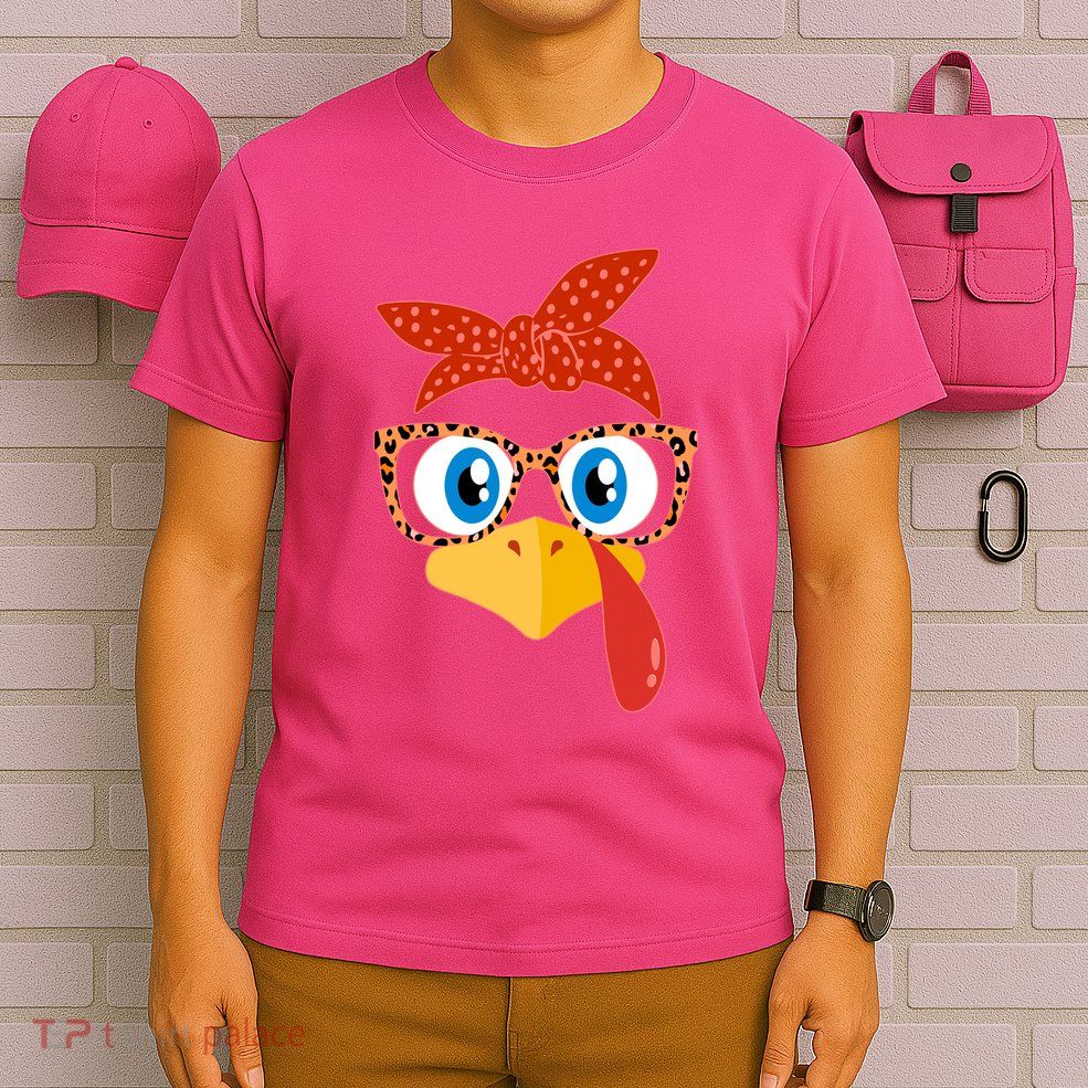 Cute Thanksgiving Bandana Glasses Turkey Girl T-Shirt