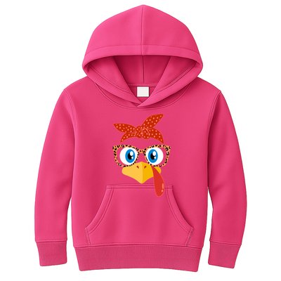 Cute Thanksgiving Bandana Glasses Turkey Girl Kids Hoodie