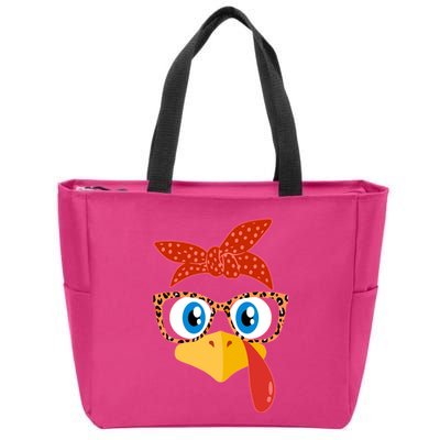 Cute Thanksgiving Bandana Glasses Turkey Girl Zip Tote Bag