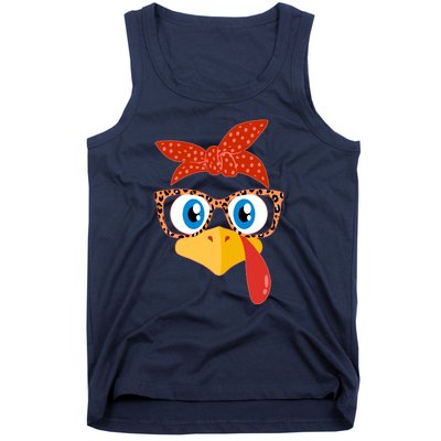 Cute Thanksgiving Bandana Glasses Turkey Girl Tank Top