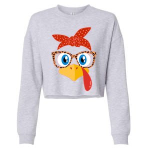 Cute Thanksgiving Bandana Glasses Turkey Girl Cropped Pullover Crew