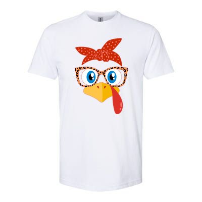 Cute Thanksgiving Bandana Glasses Turkey Girl Softstyle® CVC T-Shirt