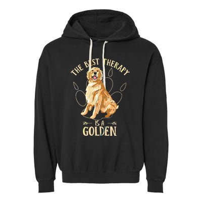 Colorful The Best Therapy Is A Golden Retriever Puppy Lover Garment-Dyed Fleece Hoodie