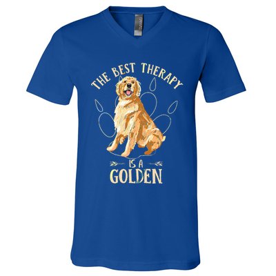 Colorful The Best Therapy Is A Golden Retriever Puppy Lover V-Neck T-Shirt