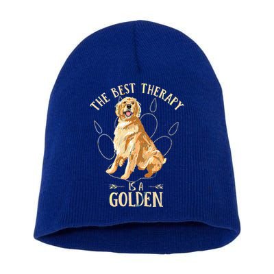 Colorful The Best Therapy Is A Golden Retriever Puppy Lover Short Acrylic Beanie