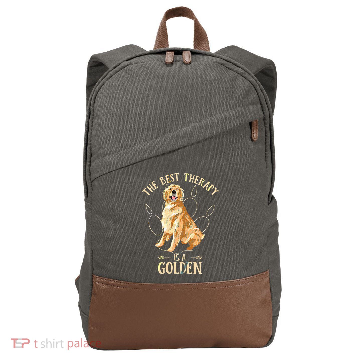 Colorful The Best Therapy Is A Golden Retriever Puppy Lover Cotton Canvas Backpack