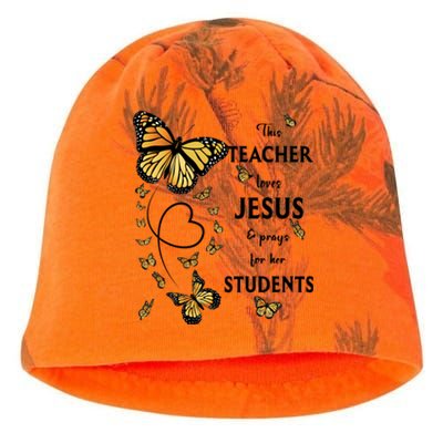 Christian Teacher Butterfly This Teacher Loves Jesus Kati - Camo Knit Beanie