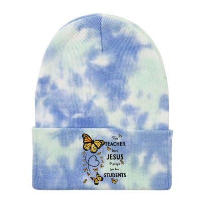 Christian Teacher Butterfly This Teacher Loves Jesus Tie Dye 12in Knit Beanie