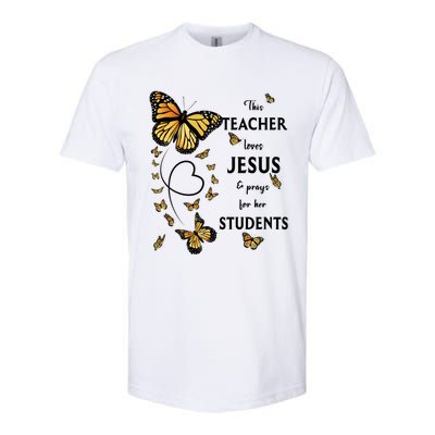 Christian Teacher Butterfly This Teacher Loves Jesus Softstyle® CVC T-Shirt