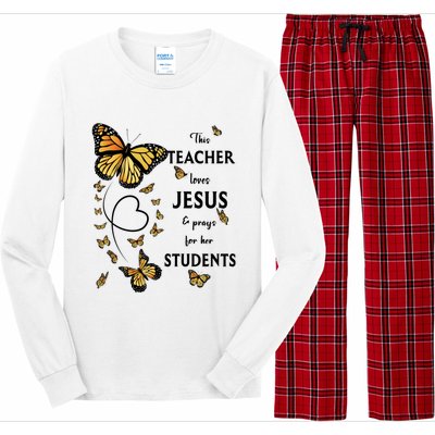 Christian Teacher Butterfly This Teacher Loves Jesus Long Sleeve Pajama Set