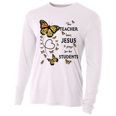 Christian Teacher Butterfly This Teacher Loves Jesus Cooling Performance Long Sleeve Crew