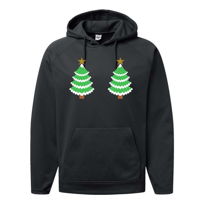 Christmas Tree Boobs Xmas Snow Funny Tree Boobs Gifts Performance Fleece Hoodie