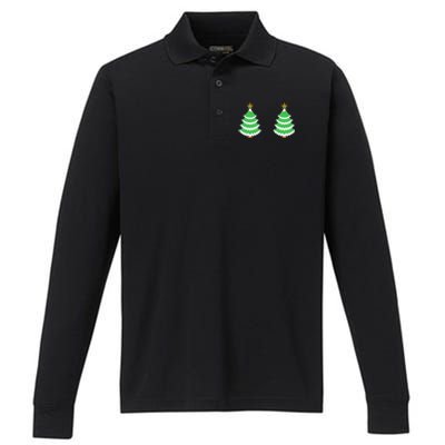 Christmas Tree Boobs Xmas Snow Funny Tree Boobs Gifts Performance Long Sleeve Polo