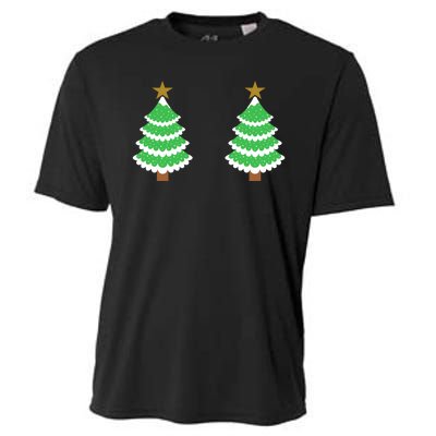 Christmas Tree Boobs Xmas Snow Funny Tree Boobs Gifts Cooling Performance Crew T-Shirt