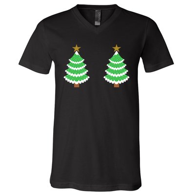 Christmas Tree Boobs Xmas Snow Funny Tree Boobs Gifts V-Neck T-Shirt