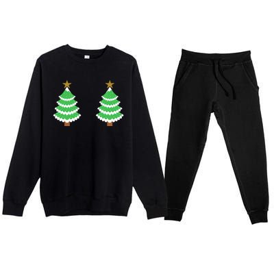 Christmas Tree Boobs Xmas Snow Funny Tree Boobs Gifts Premium Crewneck Sweatsuit Set