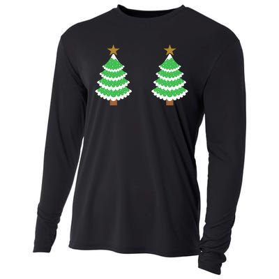 Christmas Tree Boobs Xmas Snow Funny Tree Boobs Gifts Cooling Performance Long Sleeve Crew