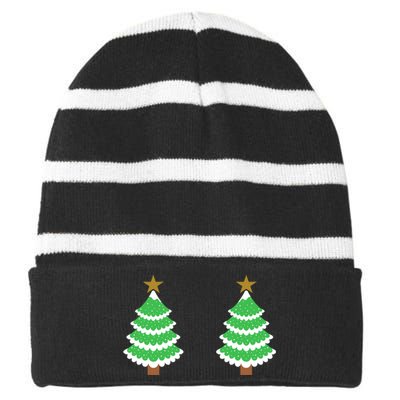 Christmas Tree Boobs Xmas Snow Funny Tree Boobs Gifts Striped Beanie with Solid Band