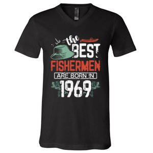 Cute The Best Fisherman Are Born In 1969 Fishing Hat Trout Boat V-Neck T-Shirt