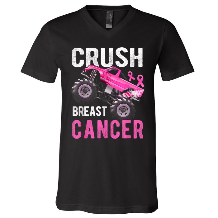 Crush Truck Breast Cancer V-Neck T-Shirt