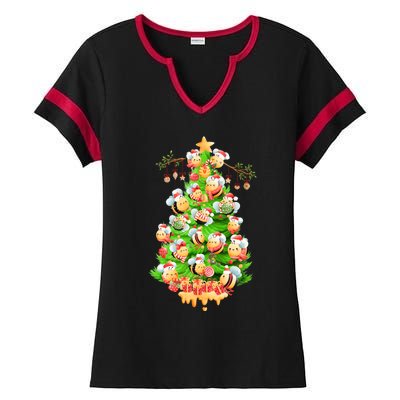 Christmas Tree Bees Jingle All The Way! Bees Gift Ladies Halftime Notch Neck Tee