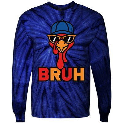 Cool Turkey Bruh Funny Thanksgiving Tie-Dye Long Sleeve Shirt