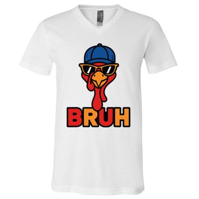 Cool Turkey Bruh Funny Thanksgiving V-Neck T-Shirt