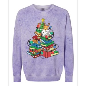 Christmas Tree Books Merry Bookmas Pajama Reading Book Lover Gift Colorblast Crewneck Sweatshirt