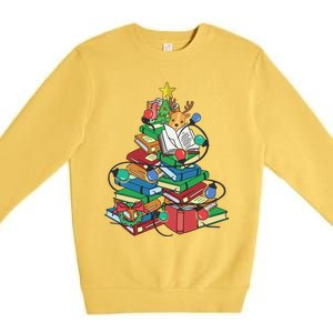 Christmas Tree Books Merry Bookmas Pajama Reading Book Lover Gift Premium Crewneck Sweatshirt