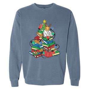 Christmas Tree Books Merry Bookmas Pajama Reading Book Lover Gift Garment-Dyed Sweatshirt