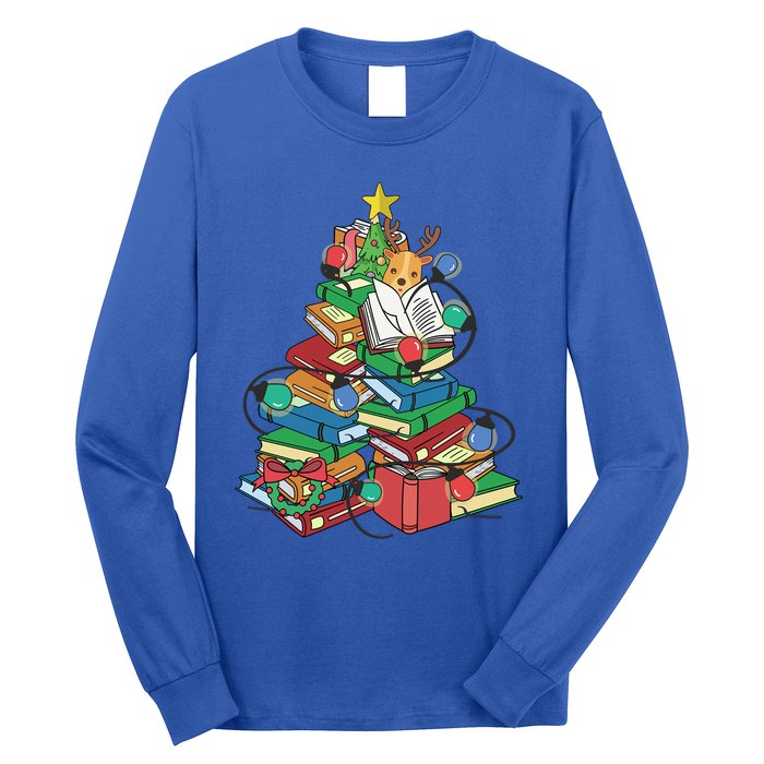 Christmas Tree Books Merry Bookmas Pajama Reading Book Lover Gift Long Sleeve Shirt