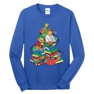 Christmas Tree Books Merry Bookmas Pajama Reading Book Lover Gift Tall Long Sleeve T-Shirt