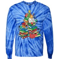 Christmas Tree Books Merry Bookmas Pajama Reading Book Lover Gift Tie-Dye Long Sleeve Shirt