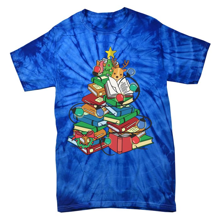 Christmas Tree Books Merry Bookmas Pajama Reading Book Lover Gift Tie-Dye T-Shirt