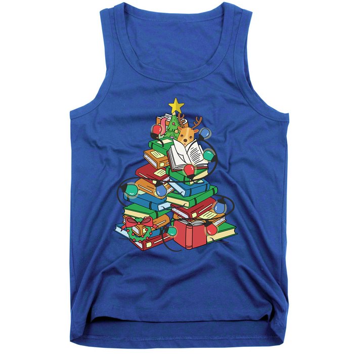 Christmas Tree Books Merry Bookmas Pajama Reading Book Lover Gift Tank Top