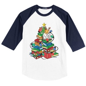 Christmas Tree Books Merry Bookmas Pajama Reading Book Lover Gift Baseball Sleeve Shirt