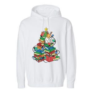 Christmas Tree Books Merry Bookmas Pajama Reading Book Lover Gift Garment-Dyed Fleece Hoodie